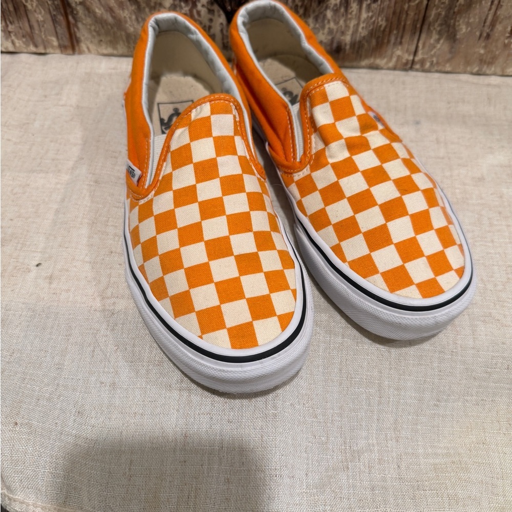 Vans Orange Checkerboard Slip-On Sneakers 7 - Picture 5 of 9